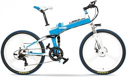 Bicicleta eléctrica plegable de 26 pulgadas, freno de disco delantero y trasero, motor 48V 400W, resistencia larga, con pantalla LCD, bicicleta de asistencia al pedal (color: azul blanco, tamaño: 14.5
