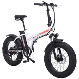 NYPB Bicicleta Bicicleta Eléctrica Plegable para Adultos, 26 Pulgadas * 4.0 Neumáticos Grandes con Tres Modos de Trabajo Bicicletas 500W Nieve Extraíble 48V 15AH batería, Blanco, 48V 15AH
