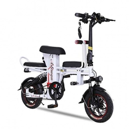 ZBB Bicicletas eléctrica Bicicleta eléctrica plegable Portátil y fácil de almacenar 14 pulgadas 150 kg de carga 30 km / h Motor de alta potencia Frenos de disco Batería de litio con pantalla LCD de velocidad, Blanco, 30to40KM