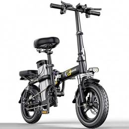 ZBB Bicicletas eléctrica Bicicletas electricas Motor sin escobillas plegable de alta velocidad portátil de 14 pulgadas Tres modos de conducción con batería de iones de litio extraíble de 48V Luz delantera LED, Black, 35to45KM