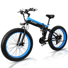 KETELES Bicicletas eléctrica Bicicletas Eléctricas Plegables E-Bike, 26" Bicicleta Electrica de Montaña para Adultos, Batería Extraíble de 48 V 15Ah, 4.0" Neumático Gordo, Shimano de 21 Velocidades (Azul)