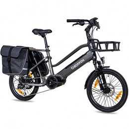 CHRISSON Bicicleta CHRISSON Bicicleta eléctrica de carga ECARGO de 20 pulgadas, color gris, con motor central Bafang MaxDrive de 250 W, 36 V, 80 Nm, rueda de carga para hombre y mujer, práctico transporte
