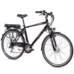 CHRISSON Bicicleta CHRISSON - Bicicleta eléctrica de trekking y ciudad para hombre, 28 pulgadas, color negro con 8 marchas, pedal para hombre con motor de rueda delantera Ananda, 250 W, 36 V