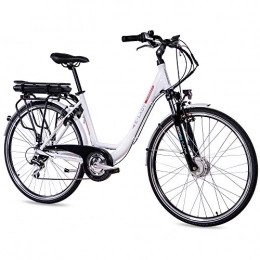 CHRISSON Bicicleta CHRISSON Bicicleta eléctrica de trekking y ciudad para mujer de 28 pulgadas, E-Lady blanca con 8 velocidades Acera, Pedelec Mujer con motor delantero Ananda 250 W, 36 V