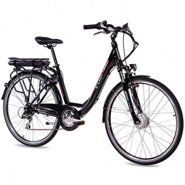 CHRISSON Bicicleta CHRISSON Bicicleta eléctrica de trekking y ciudad para mujer de 28 pulgadas, E-Lady negra con 8 velocidades Acera, Pedelec Mujer con motor delantero Ananda 250 W, 36 V