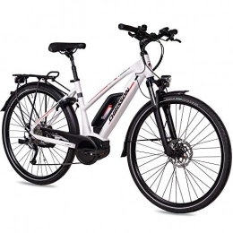CHRISSON Bicicleta CHRISSON - Bicicleta eléctrica para mujer de 28 pulgadas, color blanco mate, 9 marchas Shimano Alivio, Pedelec con motor central Bosch Active Line 250 W, 40 Nm