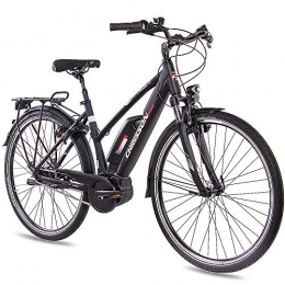 CHRISSON Bicicleta CHRISSON Bicicleta eléctrica para mujer de 28 pulgadas, de trekking y ciudad, color negro mate, cambio de buje Shimano Nexus, Pedelec con motor central Active Line 250 W, 40 Nm