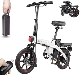 Dyu  DYU Bicicleta Eléctrica Plegable, 14 Pulgadas Inteligente Bicicleta con Asistencia de Pedales, E-Bike con LCD Pantalla, Compacta Portátil Bici , Batería Extraíble, Unisex Adulto (Blanco)