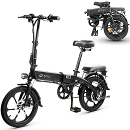 Dyu Bicicleta DYU Bicicleta Eléctrica Plegable, 16 Pulgadas Inteligente E-Bike con Bateria Indicador, Smart E-Bike con Asistencia de Pedal, 3 Modos de Conducción, Altura del Asiento Ajustable, Unisex Adulto