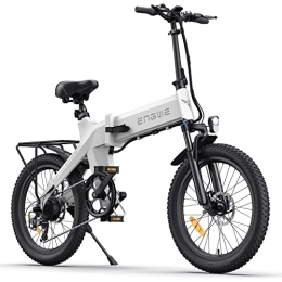ENGWE Bicicletas eléctrica ENGWE C20 Bicicleta Eléctrica Plegable E-Bike 2 0"× 3.0 Fat Tire, Motor de 250W 36V, Batería de 15.6Ah con un alcance de 40-120 km, 7 velocidades , Bicicleta de Ciudad Todoterreno (Blanco)