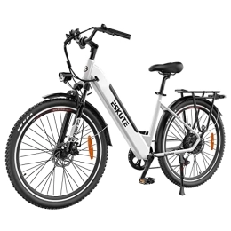 ESKUTE Bicicletas eléctrica ESKUTE Bicicleta eléctrica Polluno Plus 28', Motor Bafang 250W, batería Interna de Litio 36V 20Ah, 15.5mph, 74 Millas, Shimano 7, Bicicletas eléctricas urbanas para Adultos, White (MYT-28)