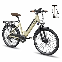 Fafrees Bicicleta Fafrees Bicicleta eléctrica F26 Pro, Bicicleta eléctrica Urbana para Adultos de 26 Pulgadas y 250 W, batería extraíble de 10 Ah, Shimano de 7 velocidades, Control de aplicación, Dorado