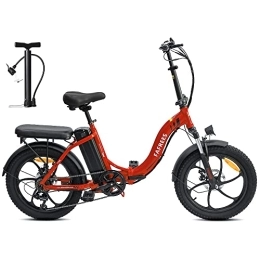 Fafrees Bicicleta Fafrees F20 Bicicleta eléctrica Plegable, 16Ah batería Bicicleta, 20 Pulgadas 250W Fatbike, Carga maxima150kg, Shimano 7 velocidades, Rojo