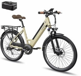 Fafrees  Fafrees [Oficial] Bicicleta eléctrica F26 Pro, Bicicleta eléctrica Urbana para Adultos de 26 Pulgadas y 250 W, batería extraíble de 10 Ah, Shimano de 7 velocidades, Control de aplicación, Dorado