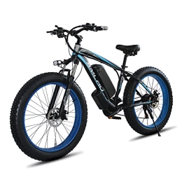 AKEZ Bicicleta Fat Tire - Bicicleta eléctrica de montaña eléctrica para adultos, 7 velocidades, batería de litio de 48 V, color negro y azul, 15 A