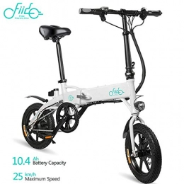 Fiido Bicicleta FIIDO D1 - Bicicletas eléctricas para adultos, plegables, 10, 4 Ah, 7, 8 Ah, 250 W, 36 V, 14 pulgadas, livianas, 38, 4 libras, apto para hombres y adolescentes, color blanco, tamaño 10.4ah