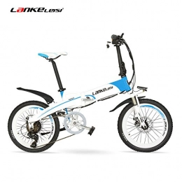 LANKELEISI Bicicleta G660 500W 48V10Ah Batera Oculta de Alta Potencia 20"Bicicleta de montaña elctrica Plegable, Marco de aleacin de Aluminio, Horquilla de suspensin (White Blue Standard)
