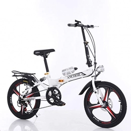 Grimk Bicicleta Grimk Bicicleta Plegable Unisex Adulto Aluminio Urban Bici Ligera Estudiante Folding City Bike con Rueda De 20 Pulgadas, Manillar Y Sillin Confort Ajustables, 6 Velocidad, Capacidad 140kg, White