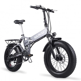 GUNAI Bicicleta GUNAI Bicicleta de Nieve eléctrica Bicicleta de montaña Plegable de 20 Pulgadas y con batería de Litio de 48 V y 12, 8 Ah con Asiento Trasero y Freno de Disco (Plateado)