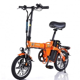 GUOJIN Bicicleta GUOJIN Bicicleta Electrica Plegables 240W Motor Bicicleta Plegable 25 Km / H, Bici Electricas con Ruedas de 14", Batería 48V10ah, Asiento Ajustable, para Adultos y Viajeros, Naranja