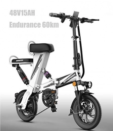 GUOJIN Bicicleta GUOJIN Bicicleta Electrica Plegables 250W Motor Bicicleta Plegable 25 Km / H, con Ruedas De 12", Batería 48V 15Ah, para Adultos Y Viajeros Bici Electricas, Blanco