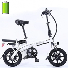 GUOJIN Bicicleta GUOJIN Bicicleta Eléctrica Plegable E-Bike con Motor De 350W Velocidad Máxima 25KM / H Bicicleta Eléctrica 22AH Batería Neumáticos De 14 Pulgadas 3 Modos De Conducción, Blanco