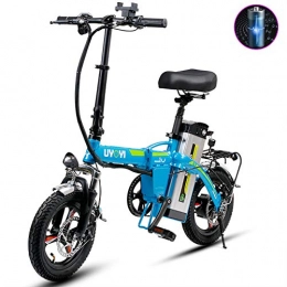 GUOJIN Bicicletas eléctrica GUOJIN Bicicleta Eléctrica Plegable E-Bike con Motor De 400W Velocidad Máxima 25KM / H Bicicleta Eléctrica 8AH Batería Neumáticos De 14 Pulgadas 3 Modos De Conducción, Azul