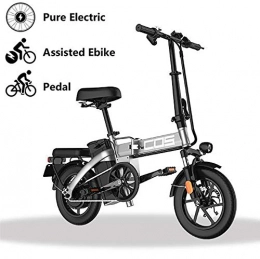GUOJIN Bicicleta GUOJIN Bicicleta Eléctrica Plegable E-Bike De hasta 25 Km / H con Motor De 350 W, Batería 48V 9.6Ah, Asiento Ajustable, Bici Electricas 14", para Adultos Y Viajeros, Gris