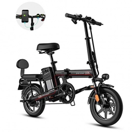 GUOJIN Bicicleta GUOJIN Bicicleta Eléctrica Plegable E-Bike Pantalla LCD Inteligente De hasta 25 Km / H con Motor De 350 W, Soporte De Aplicaciones, Rueda De 14 Pulgadas -Negro