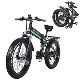 HAOYF Bicicletas eléctrica HAOYF Bicicleta De Montaña Eléctrica con 26 * 4.0 Fat Tire Y 12.8AH Batería De Iones De Litio 1000W Bicicleta Eléctrica para Adultos, Suspensión Completa Premium Y 21 Velocidades, Verde