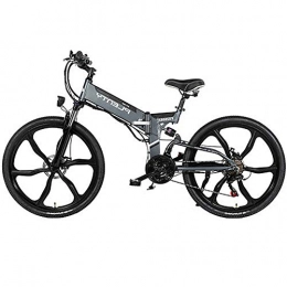 HAOYF Bicicleta HAOYF Bicicletas Eléctricas Plegables para Adultos, 24" / 26" Bicicletas De Montaña para Hombres, 48V 480W Batería De Iones De Litio Extraíble, para Ciclismo Al Aire Libre, Gris, 24"