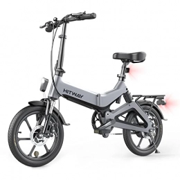 HITWAY Bicicleta eléctrica GEARSTONE, Ligera, 250 W, Plegable, eléctrica, con Asistencia de Pedal, con batería de 7,5 Ah, 16 Pulgadas, para Adolescentes y Adultos (Gris)