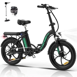 HITWAY Bicicleta HITWAY Bicicleta Plegable de Bicicleta eléctrica de 20 Pulgadas de Grasa, Batería 250 W / 36V / 11.2 Ah, El kilometraje eléctrico máximo de hasta 35-90 km, Negro verde