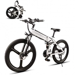 HSART Bicicleta HSART Bicicleta Eléctrica de Montaña 26 '' para Adultos Ebike 350W con Batería Litio De 48V 10Ah, Brillante Faro LED y Bocina, 21 Engranaje Velocidad (Blanco)