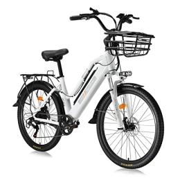 Hyuhome Bicicleta Hyuhome Bicicletas eléctricas de 26 Pulgadas para Mujeres Adultas, Bicicletas eléctricas de 36V Todo Terreno con batería de Iones de Litio extraíble para Bicicleta de montaña(Blanco)