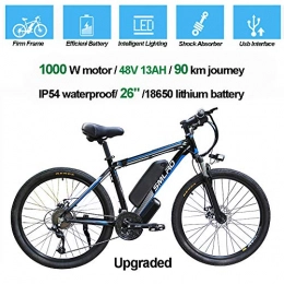 Hyuhome Las Bicicletas eléctricas para Adultos, IP54 Impermeable 500/1000W Ebike de aleación Aluminio Bicicletas 48V 13Ah Iones Litio Bicicletas montaña/batería/conmuta Ebike,Black Blue,1000W