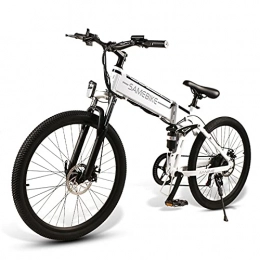 JINGJIN Bicicletas eléctrica JINGJIN Bicicleta electrica, Plegable Bicicleta de montaña Cuadro de Bicicleta de montaña de aleación de Aluminio de 26 Pulgadas, Bicicleta electrica montaña, 35Km / h 48V10Ah, White-A