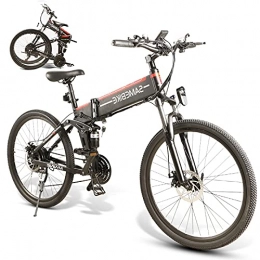 JINGJIN Bicicletas eléctrica JINGJIN Bicicleta Eléctrica Urbana, Bicicleta Eléctrica Plegable de 26 Pulgadas con batería de Litio 48V10AH, Contador Central LCD con USB, Carga útil150 kg, Black-A