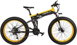 JINHH Bicicletas eléctrica JINHH 27 Velocidad 1000W Bicicleta eléctrica Plegable 26 * 4.0 Fat Bike 5 Pas Freno de Disco hidráulico 48V 10Ah Carga de batería de Litio extraíble (Amarillo estándar, 1000W)