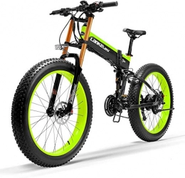 JINHH Bicicletas eléctrica JINHH 27 Velocidad 1000W Bicicleta eléctrica Plegable 26 * 4.0 Fat Bike 5 Pas Freno de Disco hidráulico 48V 10Ah Carga de batería de Litio extraíble (Verde actualizado, 1000W + 1 Repuesto