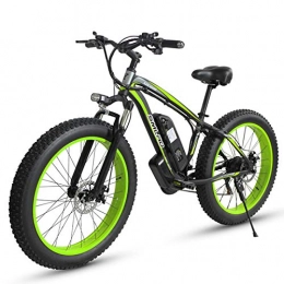 JUYUN Bicicleta JUYUN Bicicleta Eléctrica 350W Bicicleta Montaña de Neumático Gordo de 26 Pulgadas con Sistema de Transmisión de 21 Velocidades, Batería de Litio 48V 15Ah, Black Green