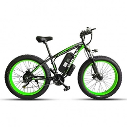 JUYUN Bicicleta Eléctrica 350W Montaña Beach Cruiser Neumático Gordo de 26 Pulgadas, Bateria de Litio 48V 15Ah E-Bike para Adultos y Adolescentes, Pedal Assist,Black Green