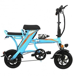 JXH Bicicletas eléctrica JXH De 12 Pulgadas Bicicleta Plegable elctrica, 350W Ciudad de cercanas Ajustable del Manillar de la Bicicleta de montaña con extrable 48V de Iones de Litio para Viajes Hombres Mujeres, Azul