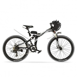 LANKELEISI Bicicleta K660D 26 pulgadas Strong Powerful E Bike, Motor 48V 12AH 500W, Suspensin completa Marco de acero con alto contenido de carbono, Bicicleta elctrica plegable, Freno de disco. (Blanco negro, 500W)