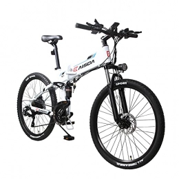 KAISDA Bicicletas eléctrica KAISDA K1 Bicicleta Eléctrica Plegable de 26 Pulgadas con Batería Extraíble, 48V 10.4 Ah con Faros Superbrillantes, Bicicleta de Montaña Eléctrica Shimano de 21 velocidades con LCD (Blanco)