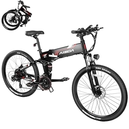 KAISDA Bicicleta KAISDA K1 Bicicleta Eléctrica Plegable de 26 Pulgadas con Batería Extraíble, 48V 10.4 Ah con Faros Superbrillantes, Bicicleta de Montaña Eléctrica Shimano de 21 velocidades con LCD (Negro)