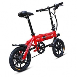 KASIQIWA Bicicleta elctrica Plegable, 14 Pulgadas Ultraligera Rueda de Litio de 36 V con Bloqueo antirrobo Faros LED + Bocina Mini de Altura Ajustable para Adultos,Red