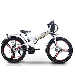 ZPAO Bicicleta KB26 26" Bicicleta plegable de 21 velocidades, batera de litio de 48V 10.4Ah, bicicleta de montaña 350W, asistente de pedales de 5 niveles, horquilla de suspensin (Blanco Batera doble, Estndar)