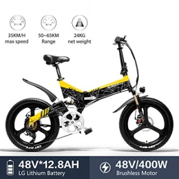 LANKELEISI Bicicleta LANKELEISI G650 - Bicicleta elctrica (20 x 2, 4 grande), para adulto, plegable, bicicleta elctrica de ciudad, 400 W, 48 V, LG, batera de litio Shimano, 7 velocidades, Jaune 12.8ah
