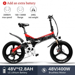 LANKELEISI Bicicleta LANKELEISI G650 - Bicicleta elctrica (20 x 2, 4 Grande), para Adulto, Plegable, Bicicleta elctrica de Ciudad, 400 W, 48 V, LG, batera de Litio Shimano, 7 velocidades, Rouge+ 1 Extra 12.8ah batterie